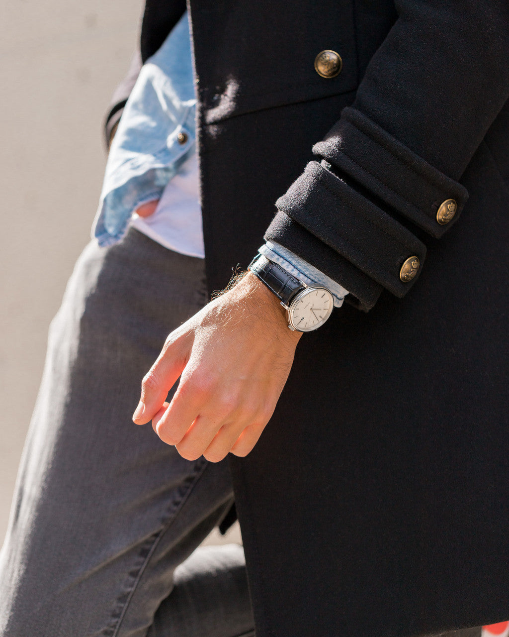 HIRSCH DUKE Open End Alligator Embossed Calfskin Watch Strap 010 28 OE - Black