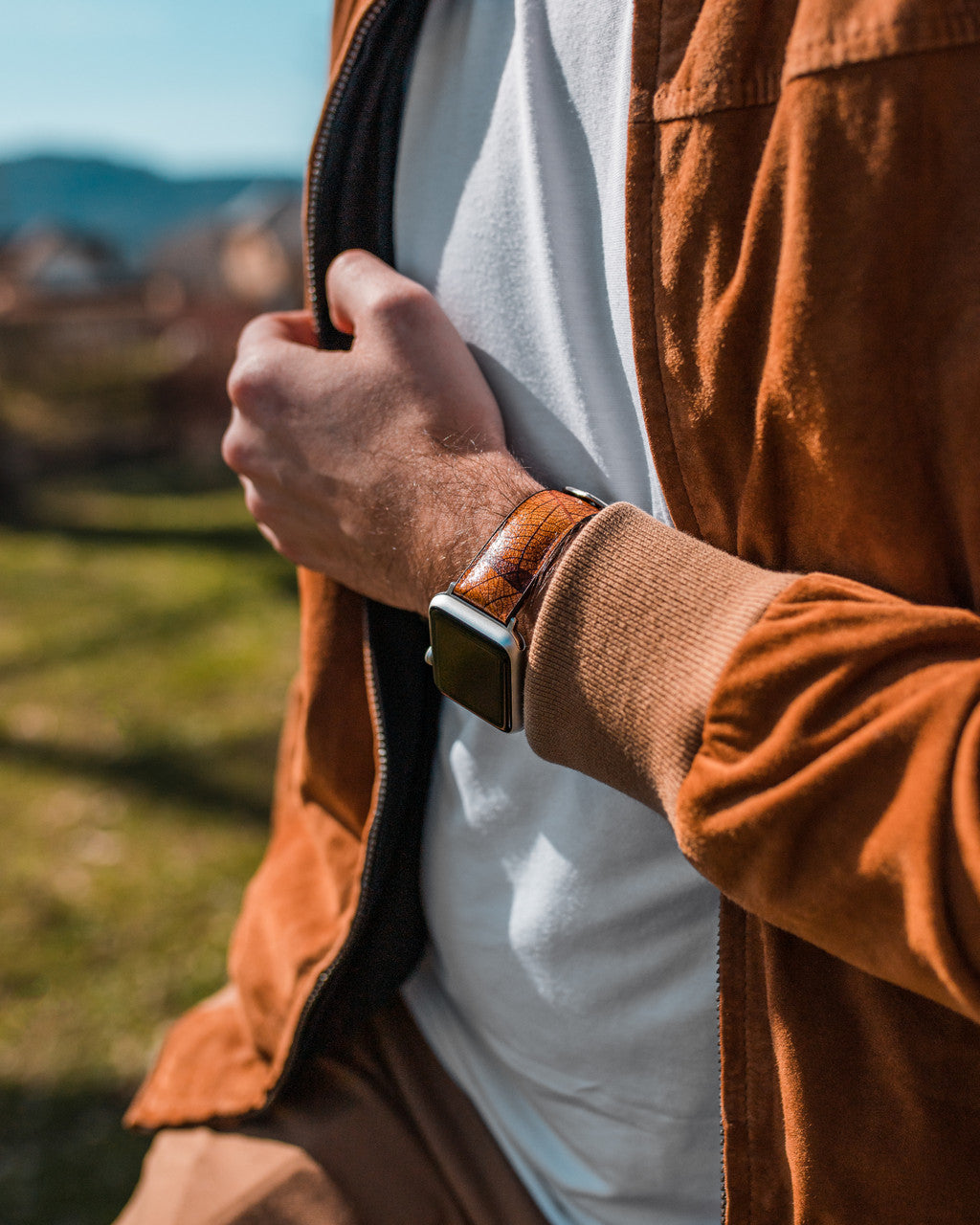 Hirsch LEAF Vegan Watchband 46 - Brown - view 5