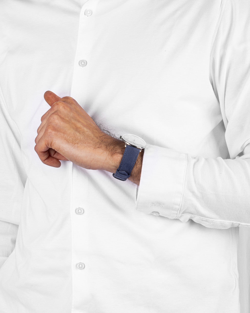 Hirsch - OSIRIS Calfskin Watch Bracelet with Nubuck Texture 034 33 - Navy