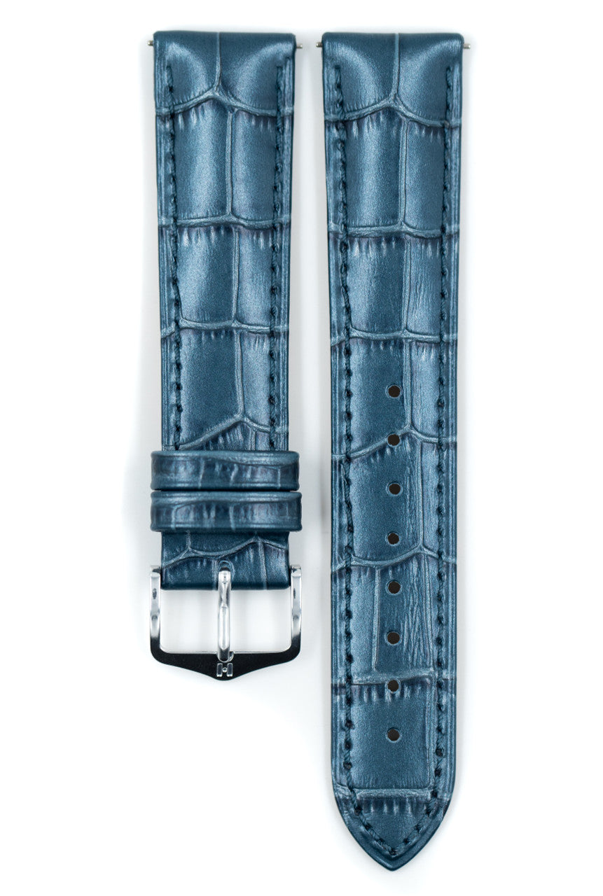 Hirsch DUKE Alligator Embossed Calfskin Watch Strap - Blue Metallic - view 2