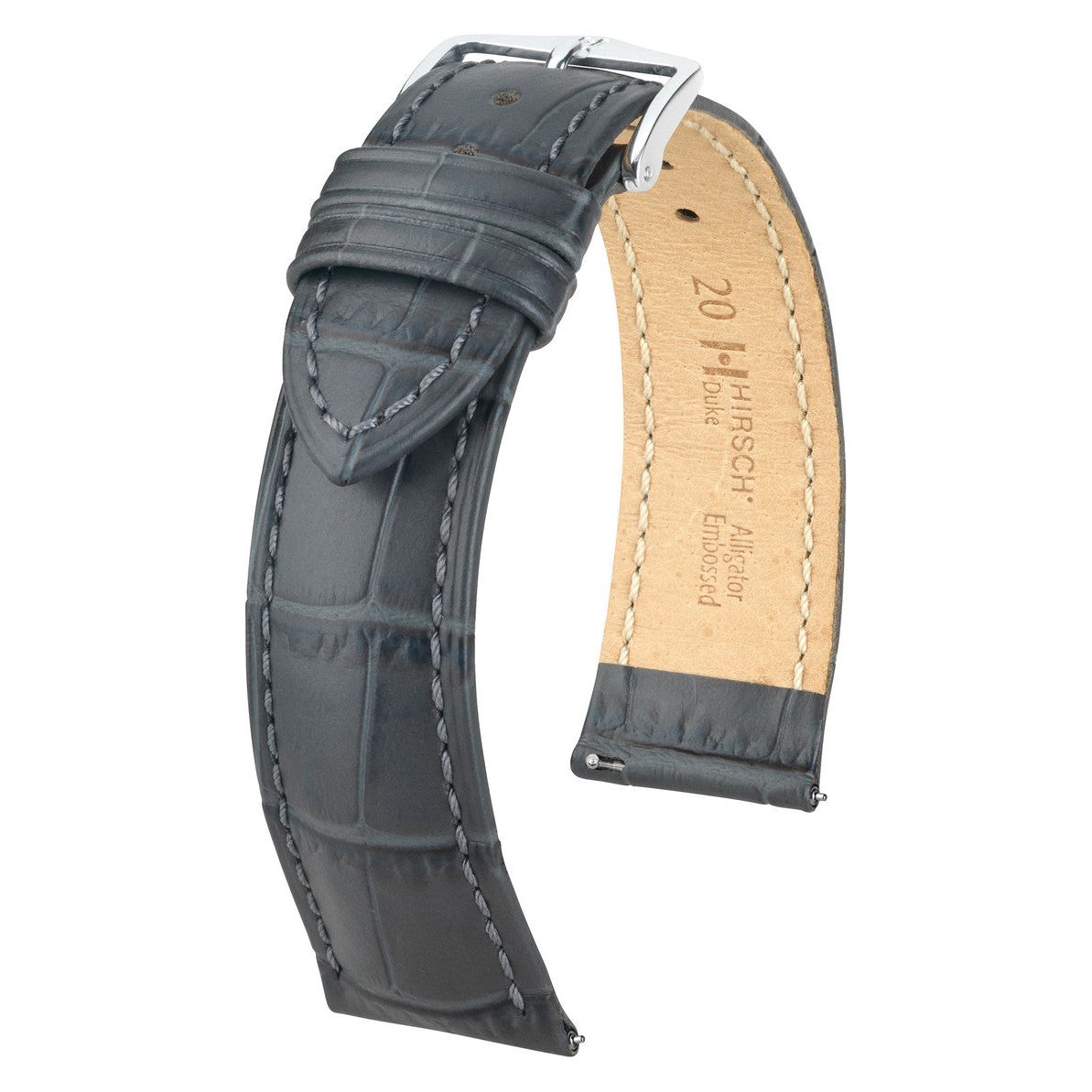 Grey HIRSCH DUKE Alligator Embossed Calfskin Watch Strap 010 28