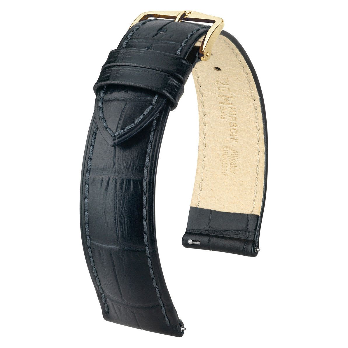 Black HIRSCH DUKE Alligator Embossed Calfskin Watch Strap 010 28