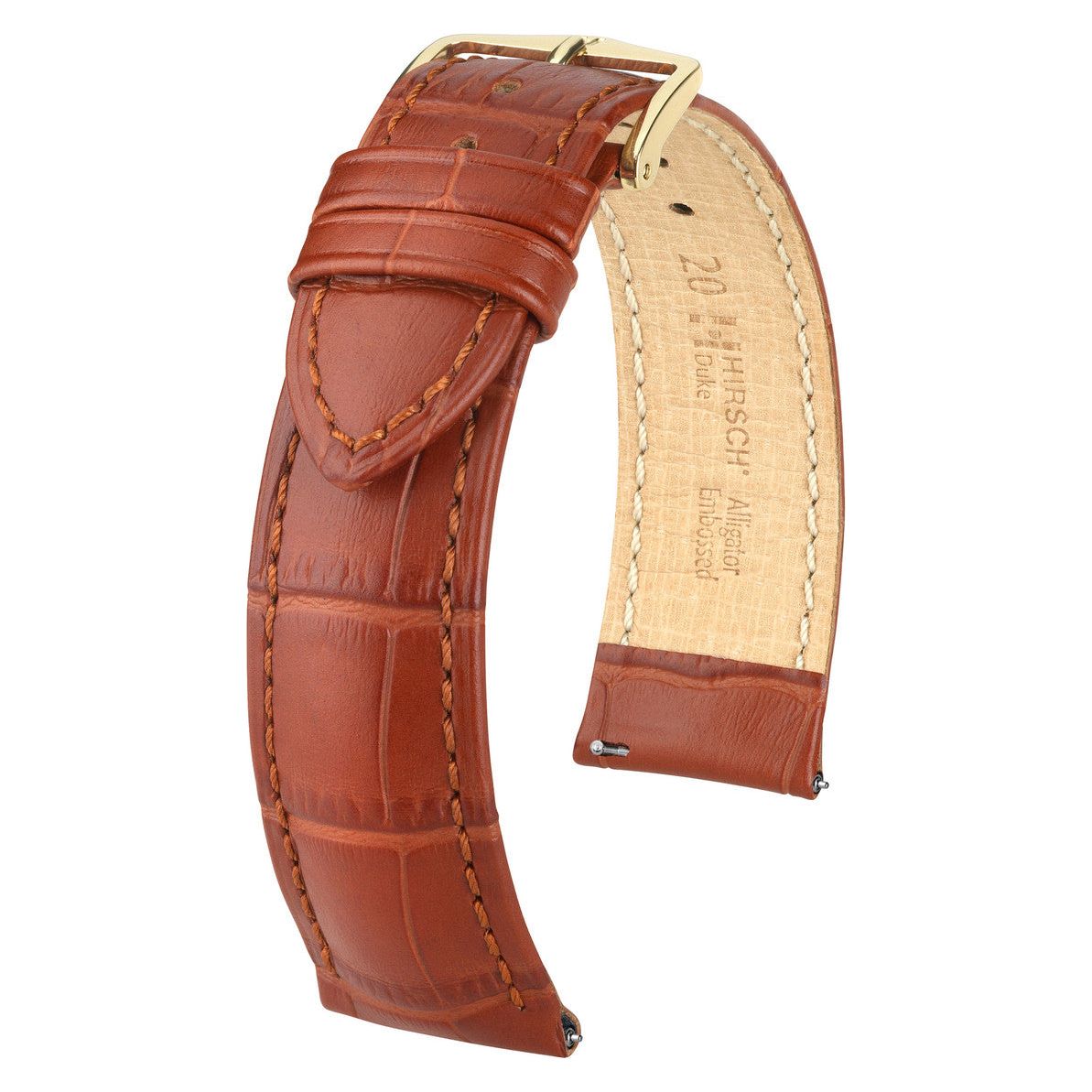 Gold Brown HIRSCH DUKE Alligator Embossed Calfskin Watch Strap 010 28