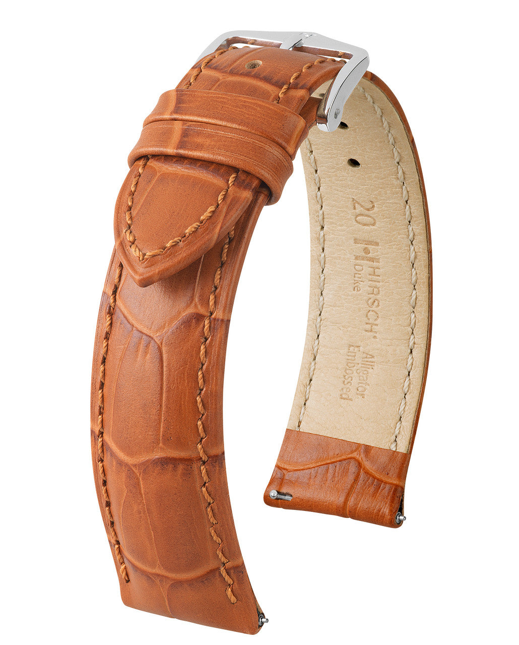 HIRSCH DUKE Alligator Embossed Calfskin Watch Strap 010 28 - Honey