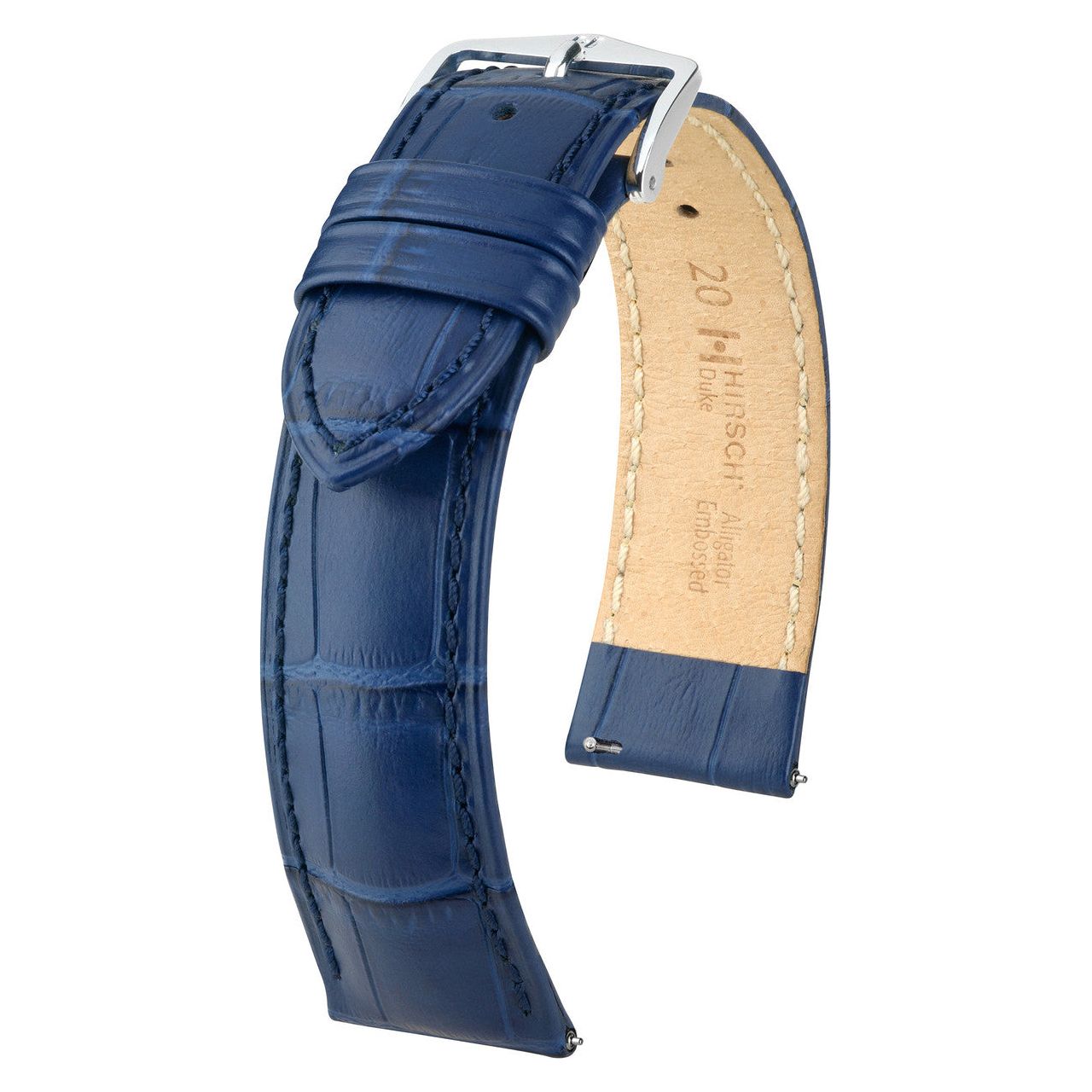 Blue HIRSCH DUKE Alligator Embossed Calfskin Watch Strap 010 28