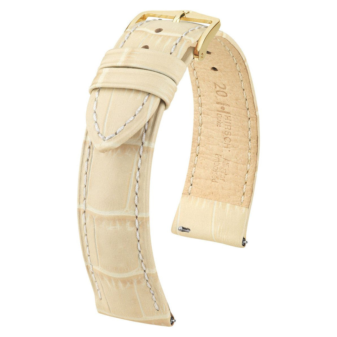 Beige HIRSCH DUKE Alligator Embossed Calfskin Watch Strap 010 28