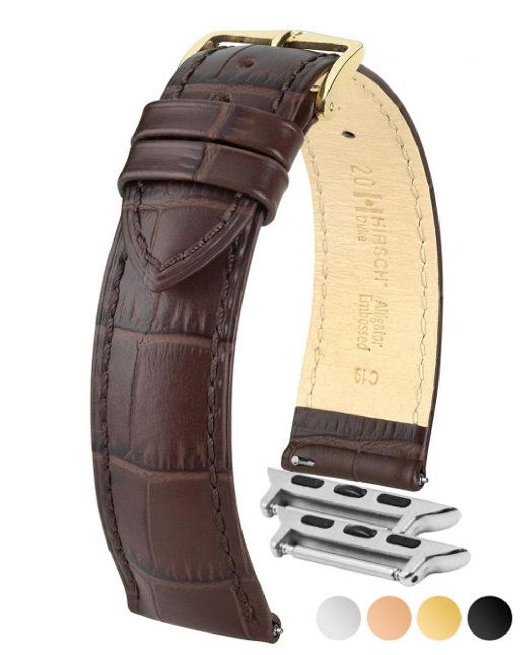 HIRSCH DUKE Alligator Embossed Calfskin Watch Strap (19mm) 010 29 - Brown