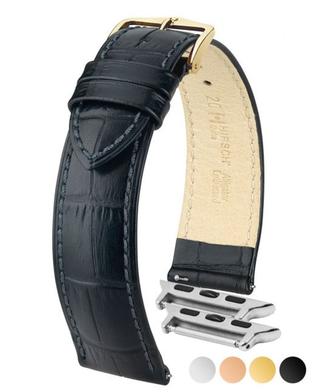 HIRSCH DUKE Alligator Embossed Calfskin Watch Strap (19mm) 010 29 - Black