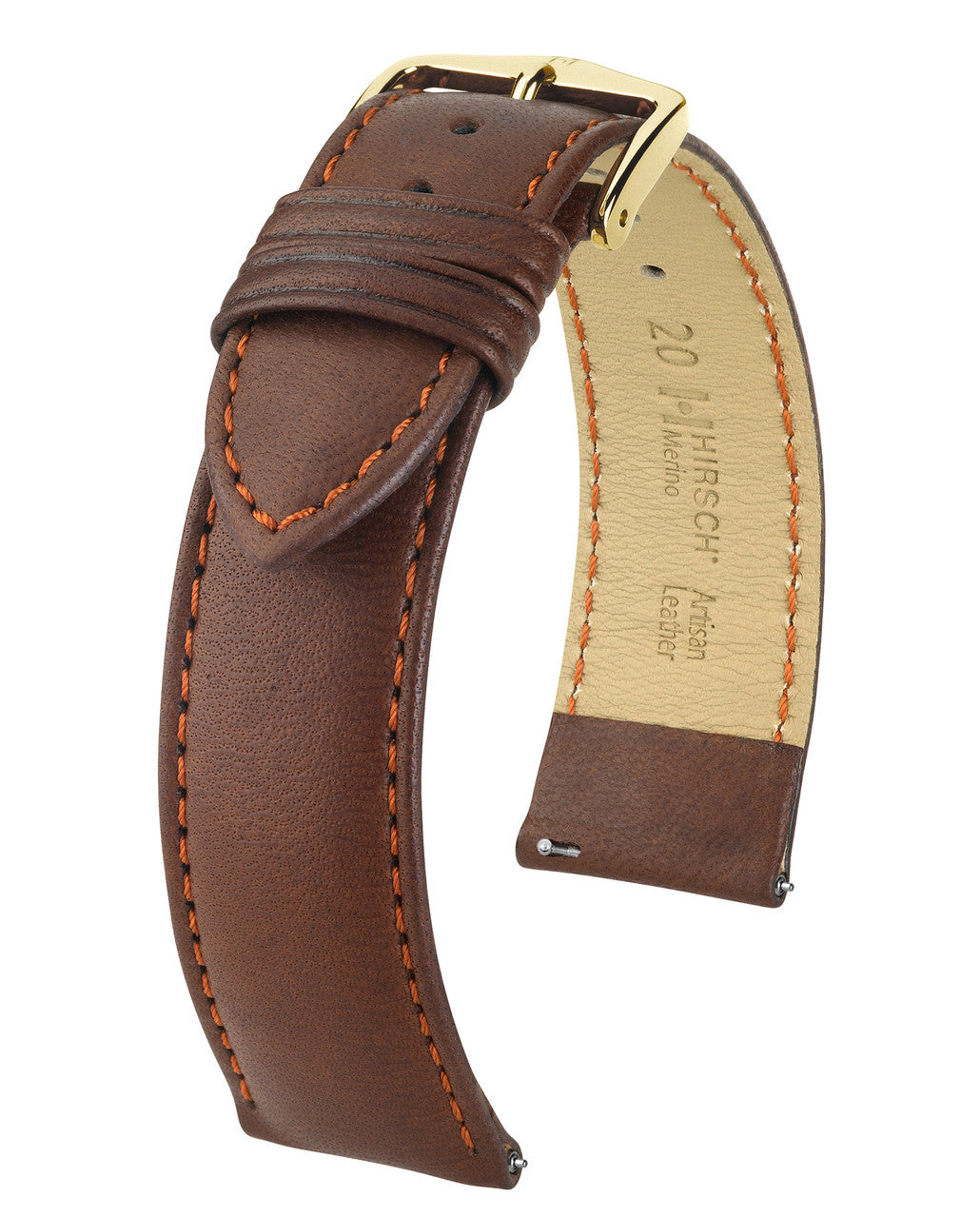 HIRSCH MERINO French Nappa Sheepskin Watch Strap 012 06 - Gold Brown