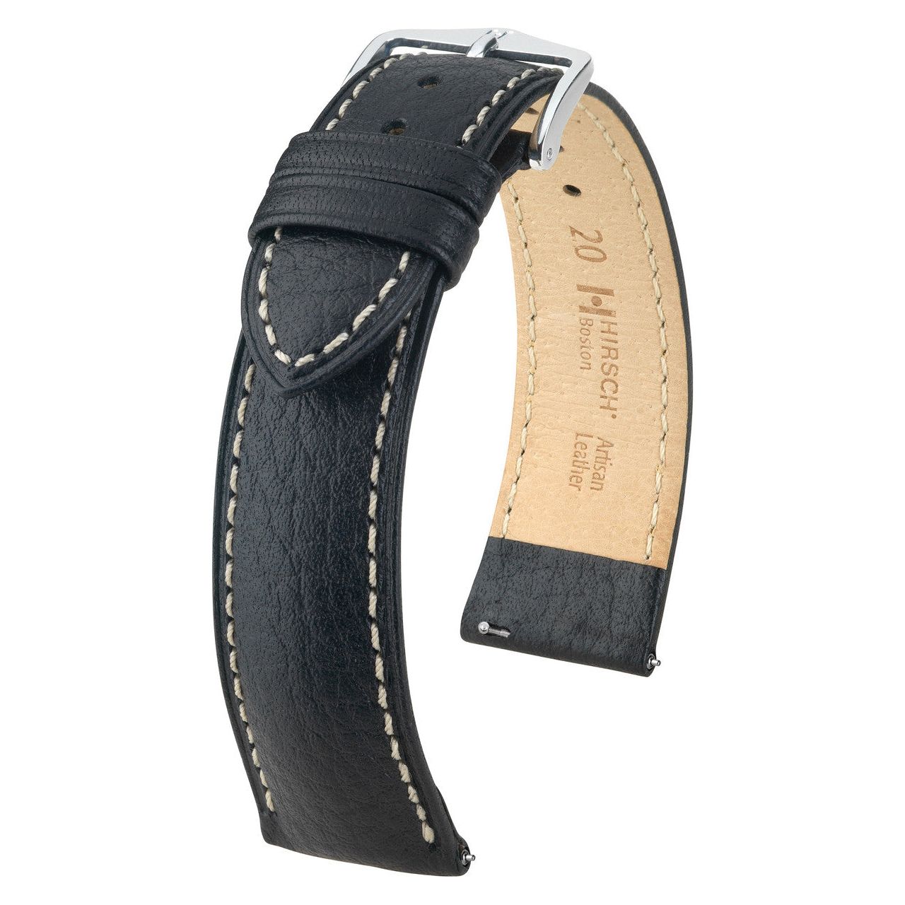 Black HIRSCH BOSTON Buffalo Calfskin Watch Strap 013 02