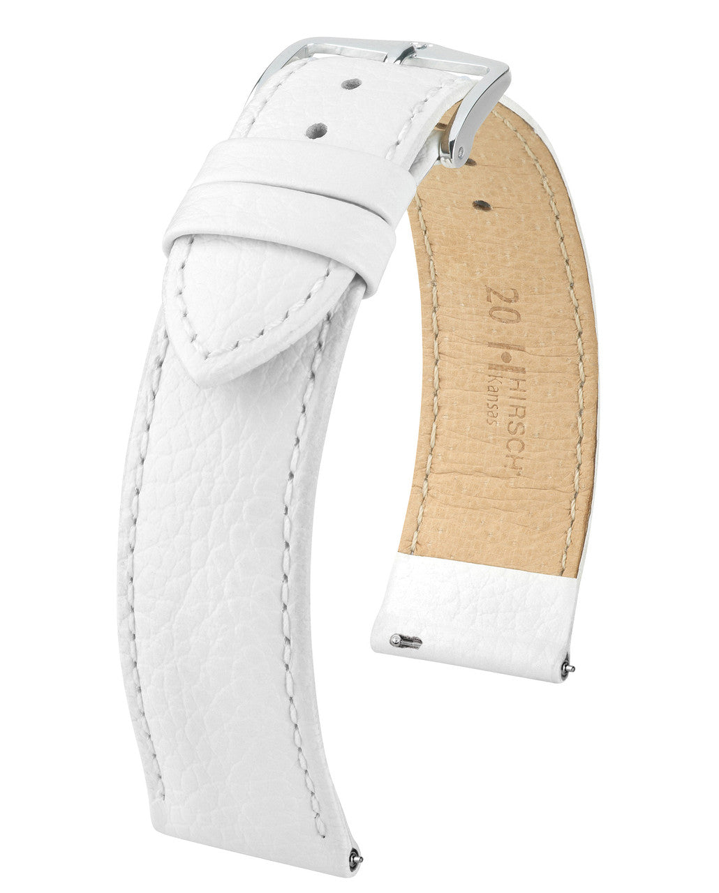 HIRSCH KANSAS Buffalo Grain Calfskin Watch Strap 015 02 - White