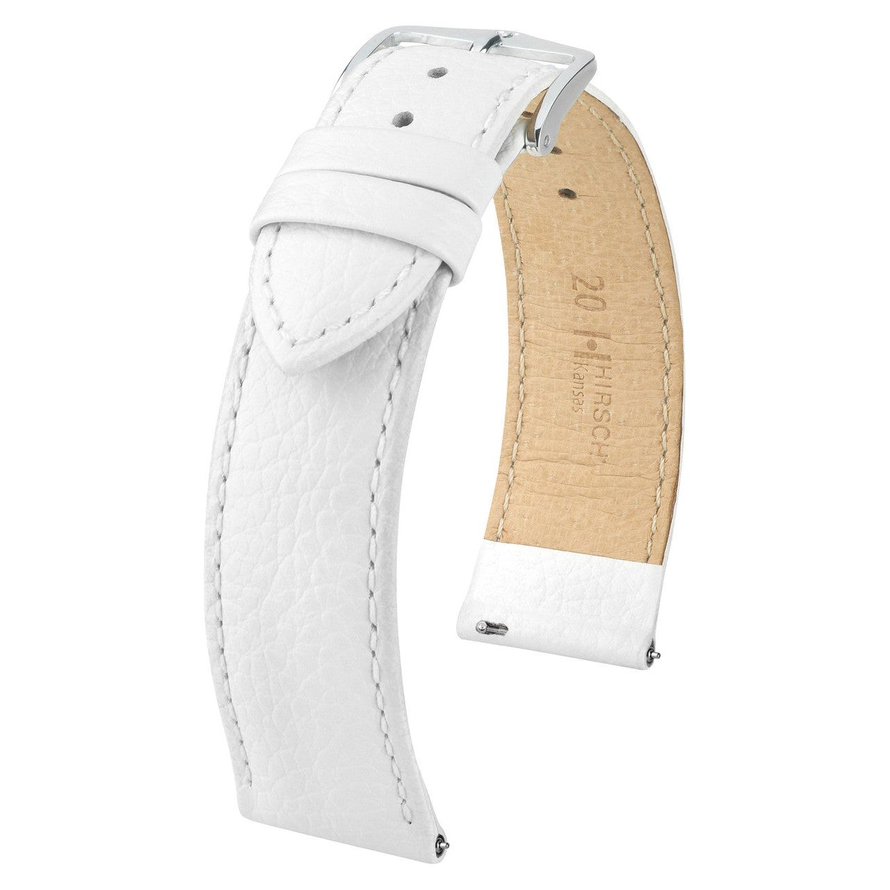 White HIRSCH KANSAS Buffalo Grain Calfskin Watch Strap 015 02