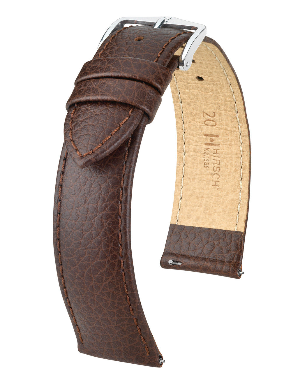 HIRSCH KANSAS Buffalo Grain Calfskin Watch Strap 015 02 - Brown