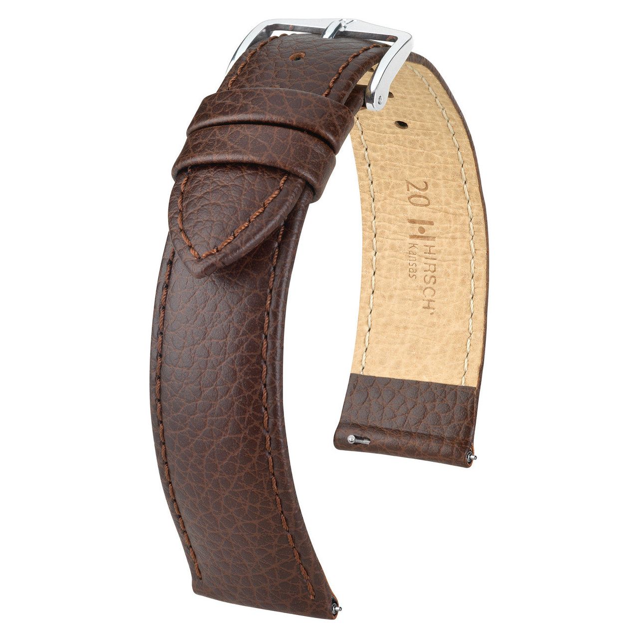 Brown HIRSCH KANSAS Buffalo Grain Calfskin Watch Strap 015 02