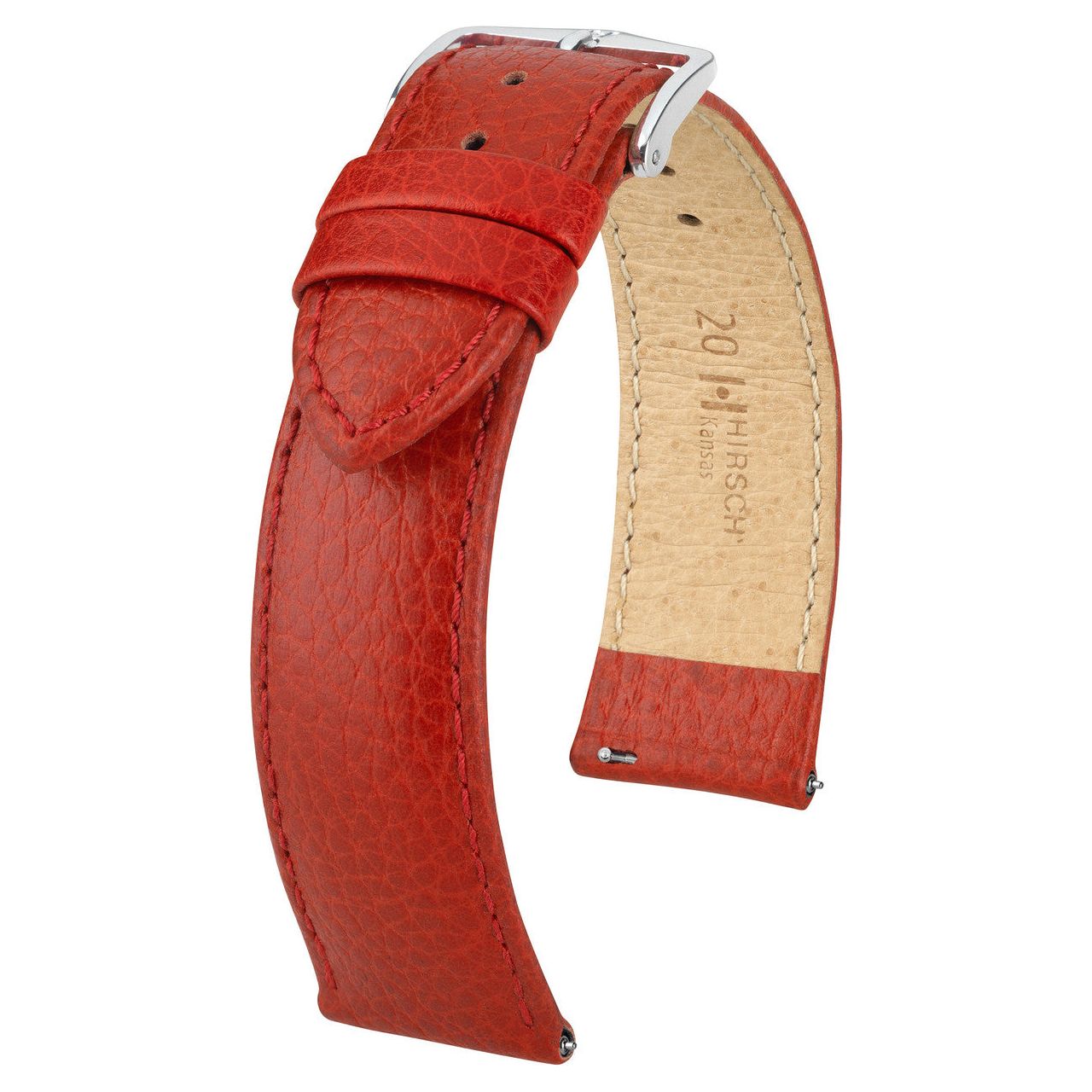 Red HIRSCH KANSAS Buffalo Grain Calfskin Watch Strap 015 02