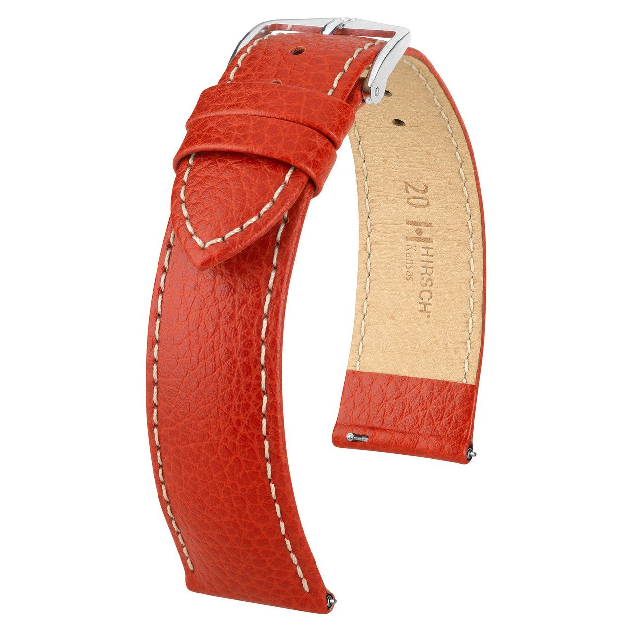 Red &amp; White HIRSCH KANSAS Buffalo Grain Calfskin Watch Strap 015 02