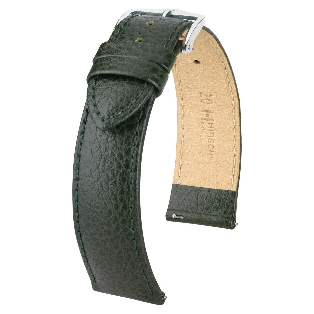 Green HIRSCH KANSAS Buffalo Grain Calfskin Watch Strap 015 02