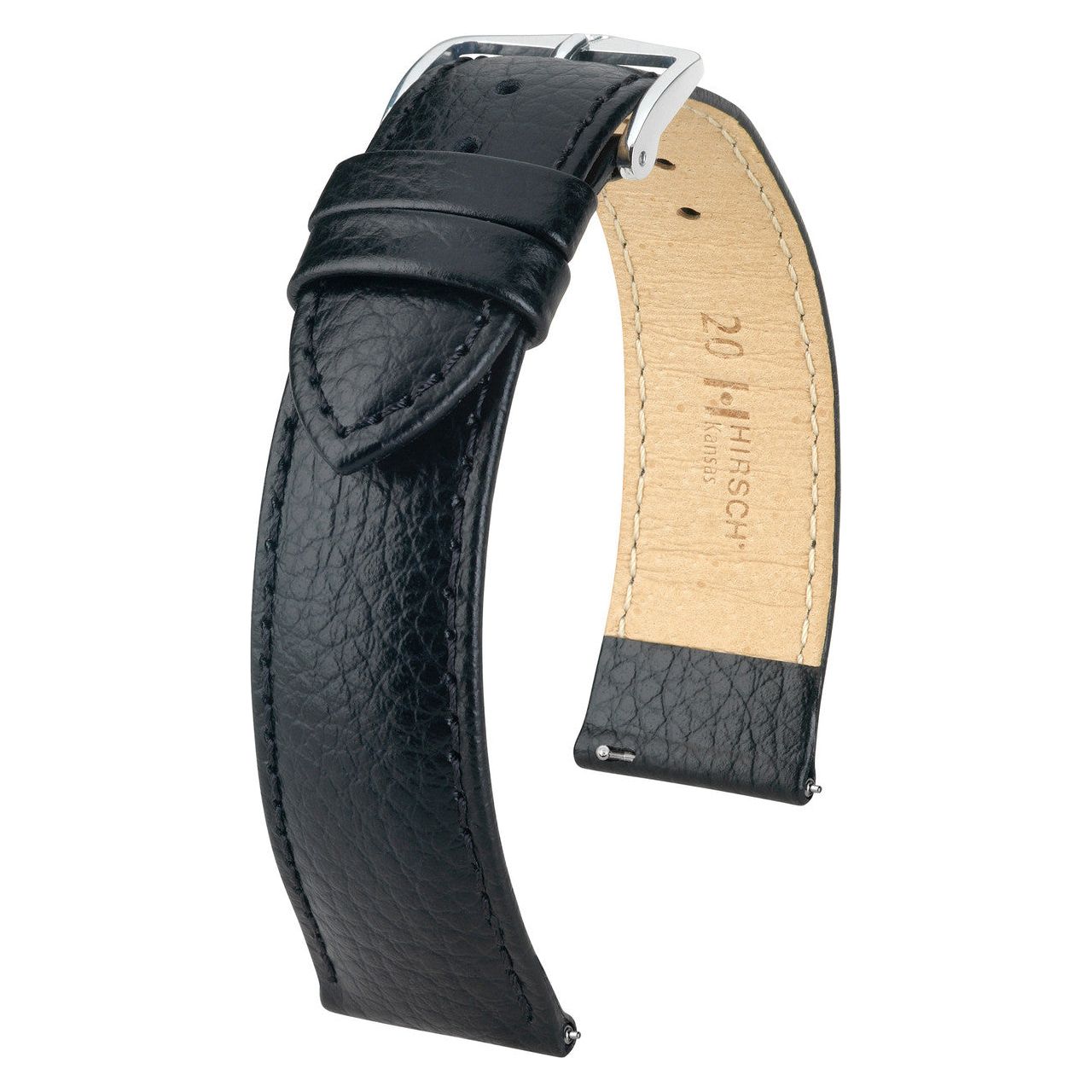 Black HIRSCH KANSAS Buffalo Grain Calfskin Watch Strap 015 02