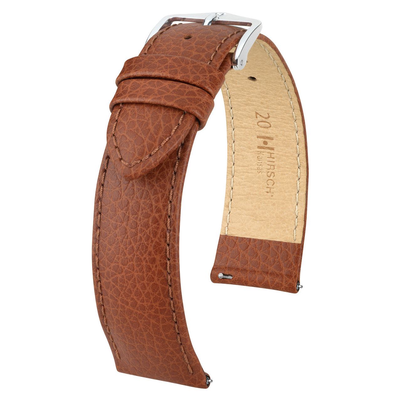 Gold Brown HIRSCH KANSAS Buffalo Grain Calfskin Watch Strap 015 02