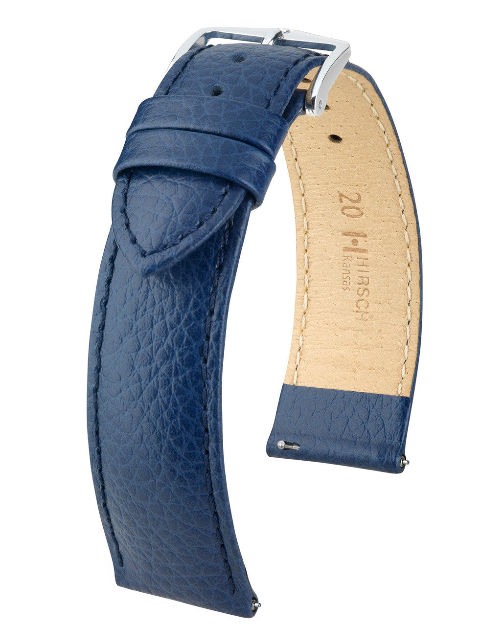 HIRSCH KANSAS Buffalo Grain Calfskin Watch Strap 015 02 - Blue