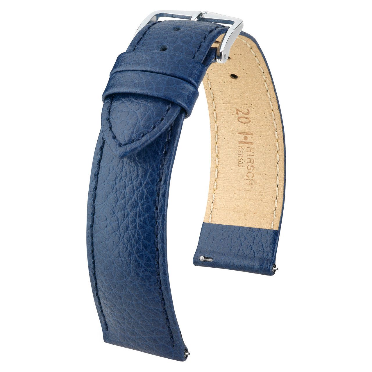 Blue HIRSCH KANSAS Buffalo Grain Calfskin Watch Strap 015 02