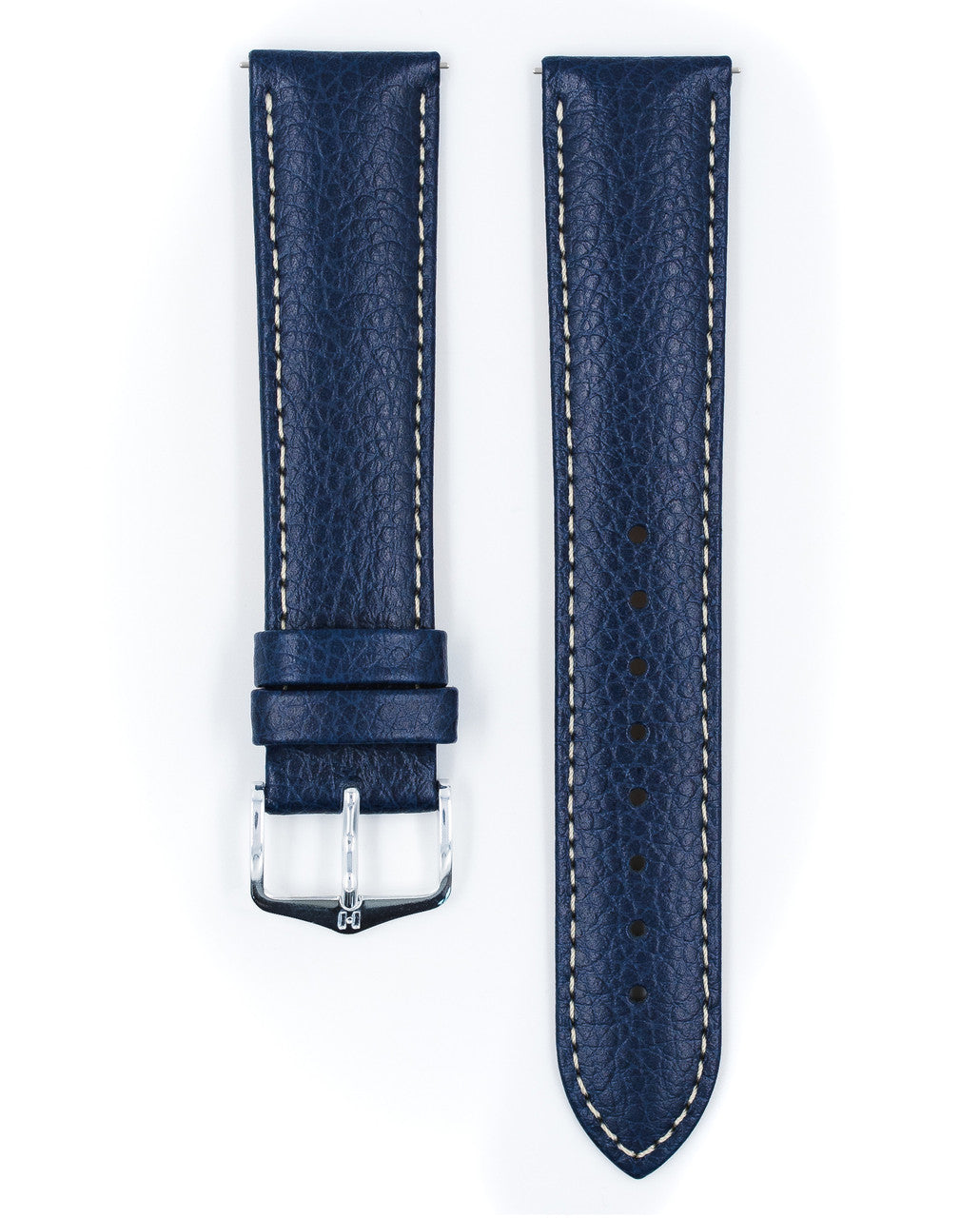 HIRSCH KANSAS Buffalo Grain Calfskin Watch Strap 015 02 - Blue w/White