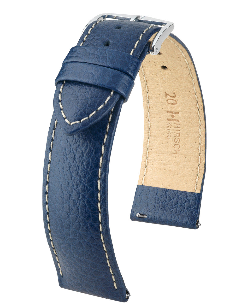 HIRSCH KANSAS Buffalo Grain Calfskin Watch Strap 015 02 - Blue w/White