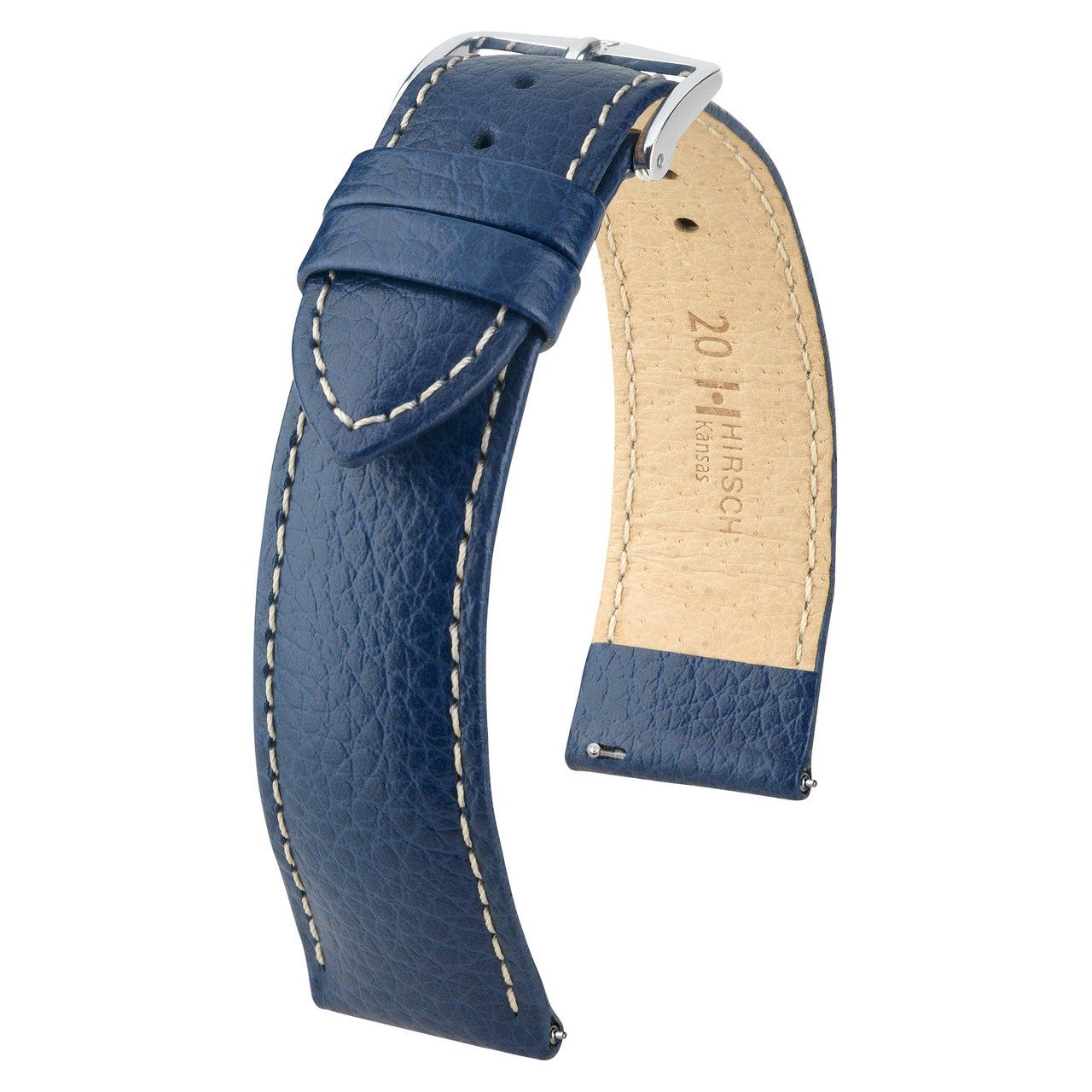 Blue &amp; White HIRSCH KANSAS Buffalo Grain Calfskin Watch Strap 015 02