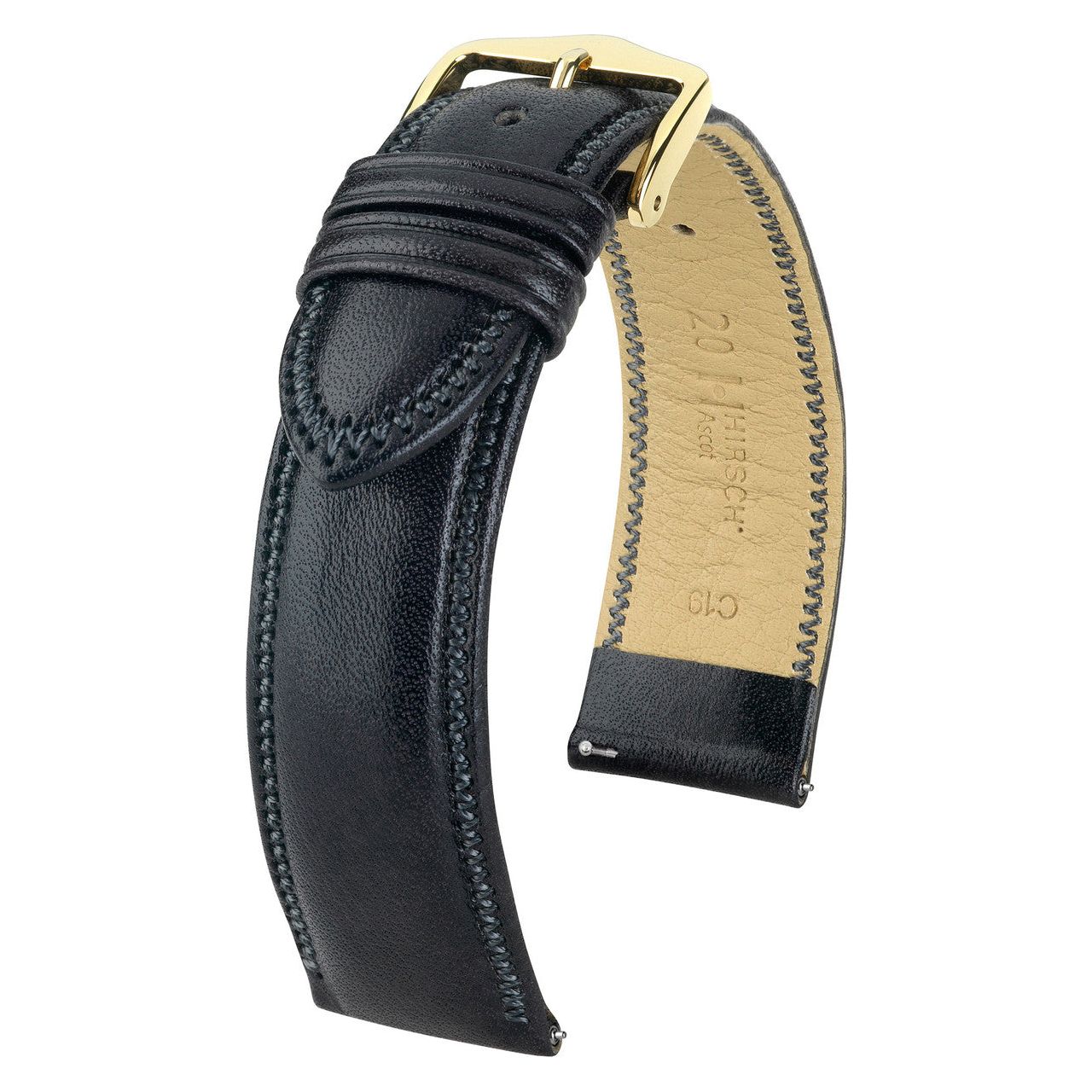 Black HIRSCH ASCOT English Calfskin Watch Strap 015 75