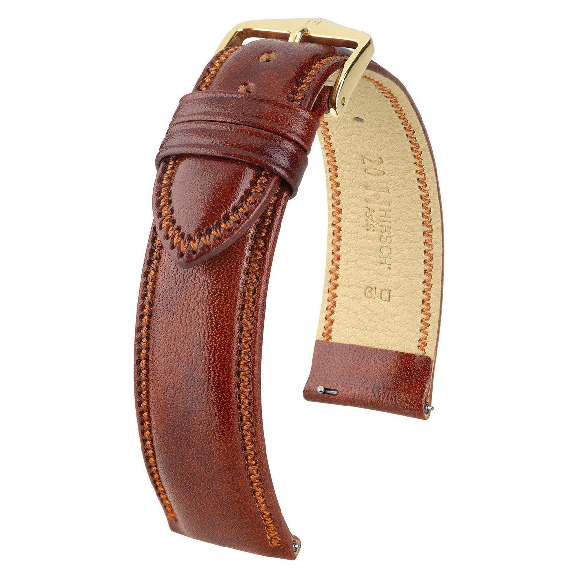 Gold Brown HIRSCH ASCOT English Calfskin Watch Strap 015 75