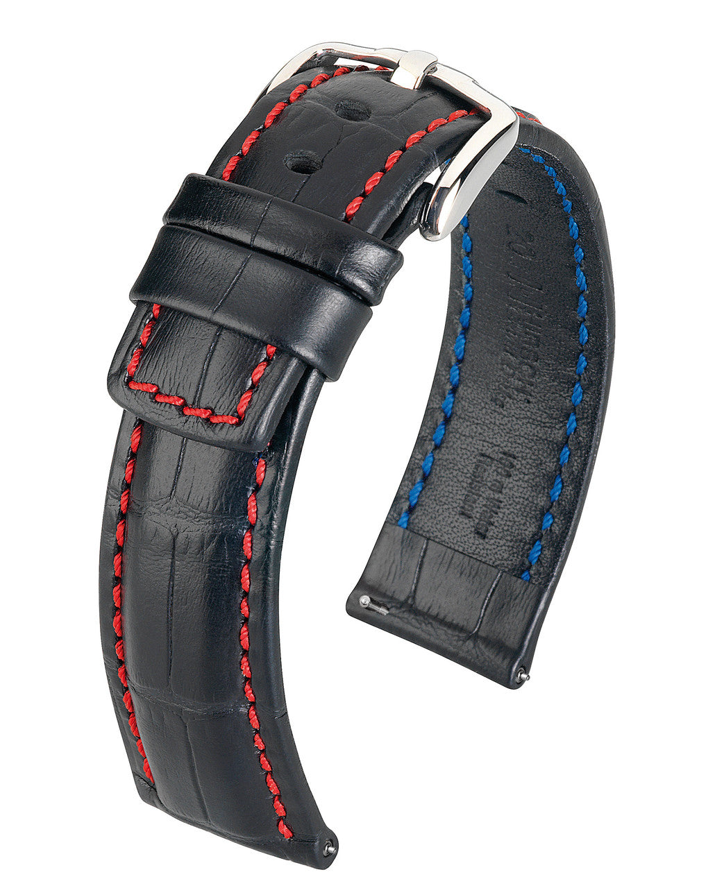 HIRSCH GRAND DUKE Alligator Embossed, Water Resistant Calfskin Watchband 025 28 - Black w/Red