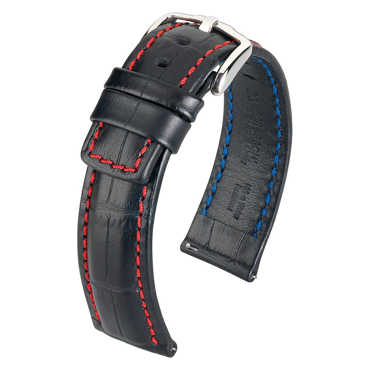 Black &amp; Red HIRSCH GRAND DUKE Alligator Embossed, Water Resistant Calfskin Watchband 025 28