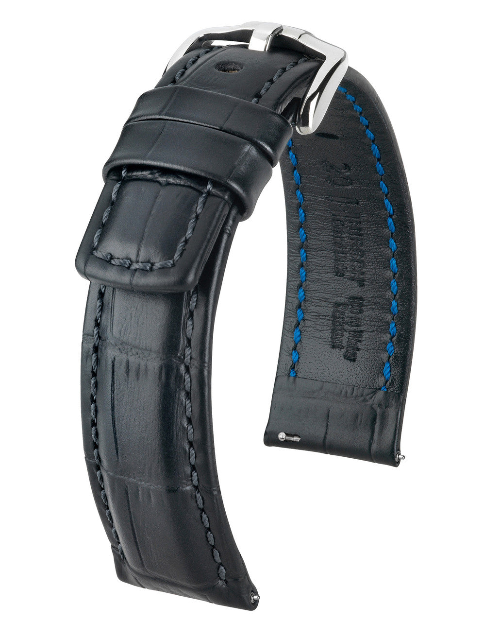 Hirsch GRAND DUKE Alligator Embossed, Water Resistant Calfskin Watchband - Black