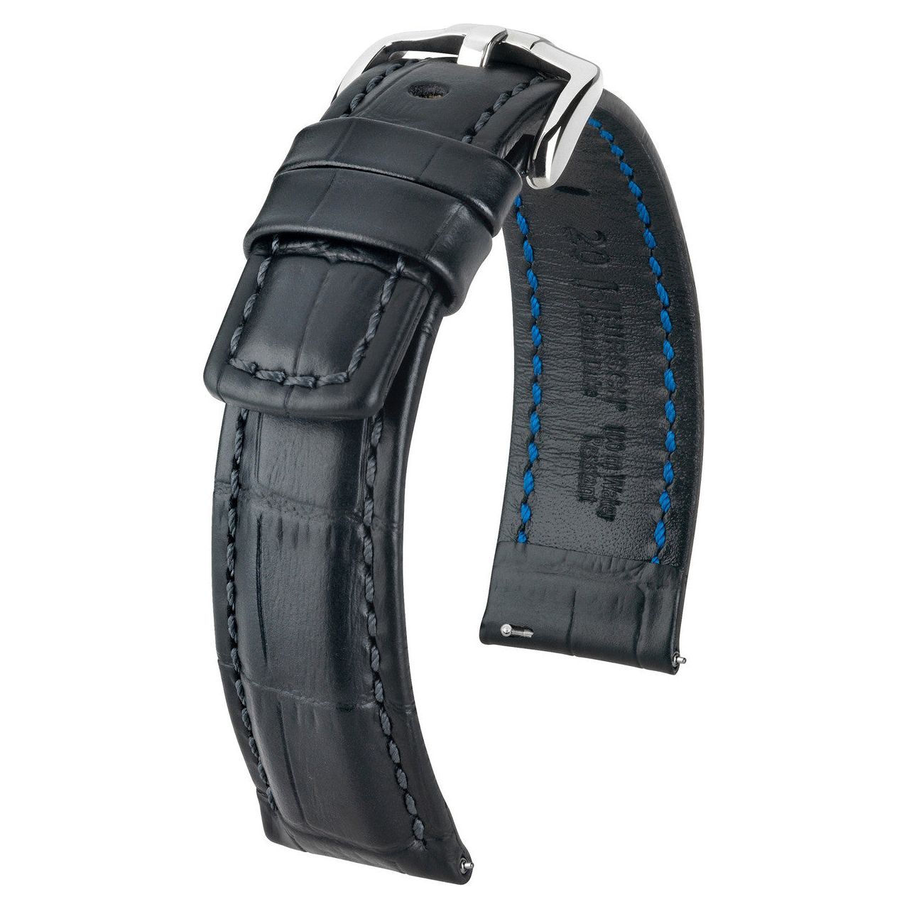 Black HIRSCH GRAND DUKE Alligator Embossed, Water Resistant Calfskin Watchband 025 28