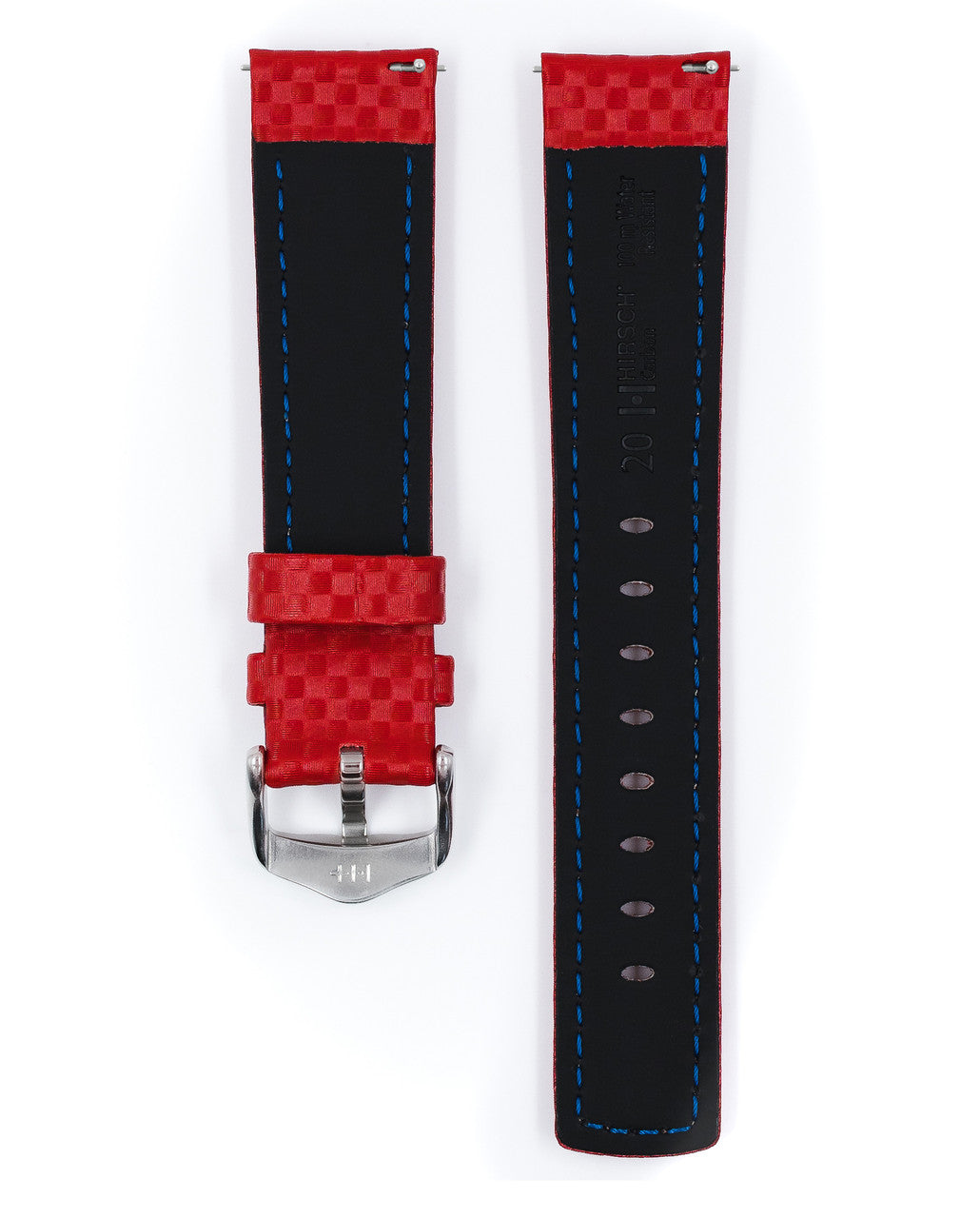 HIRSCH CARBON Water Resistant Carbon Hi-tech Leather Watch Band 025 92 - Red