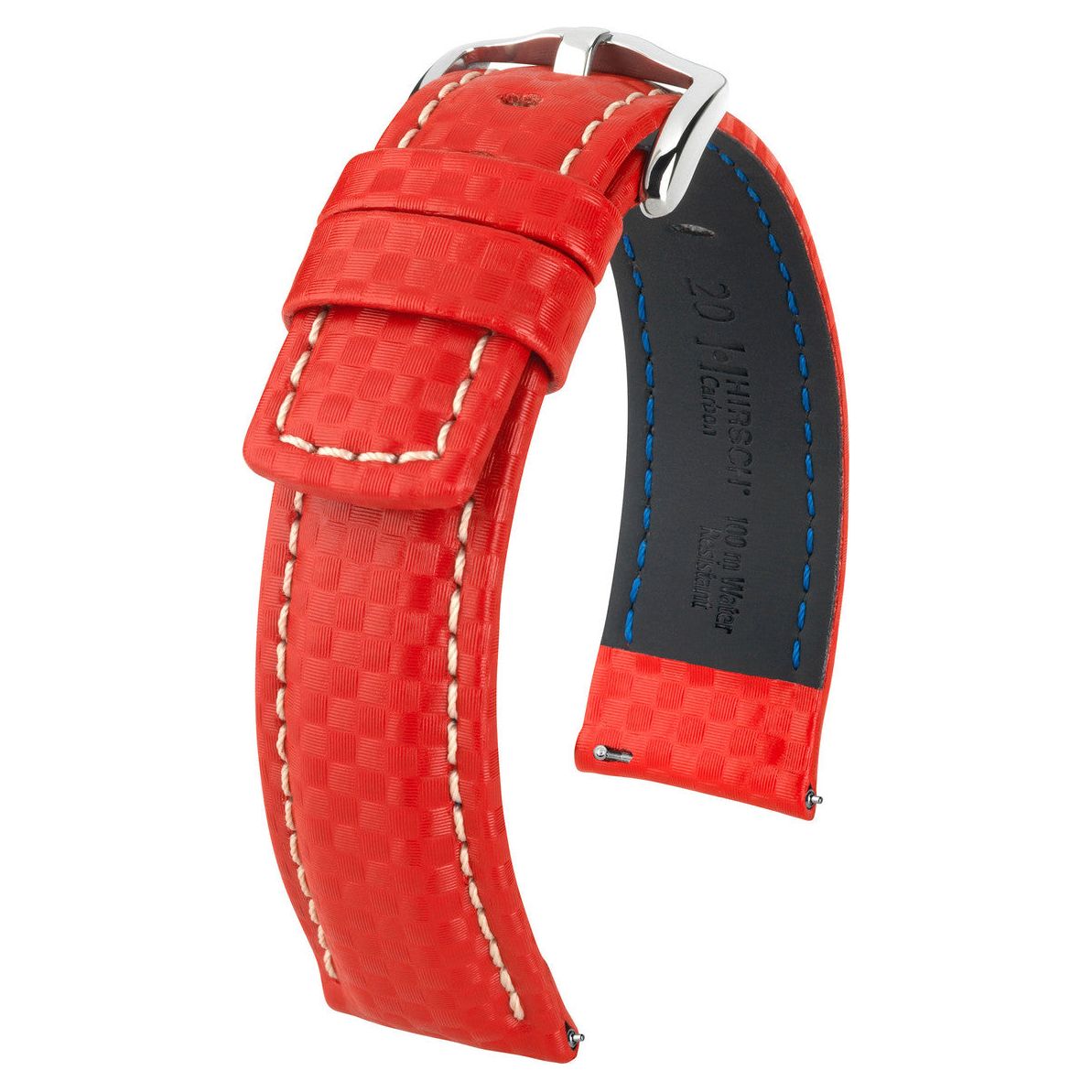 Red HIRSCH CARBON Water Resistant Carbon Hi-tech Leather Watch Band 025 92