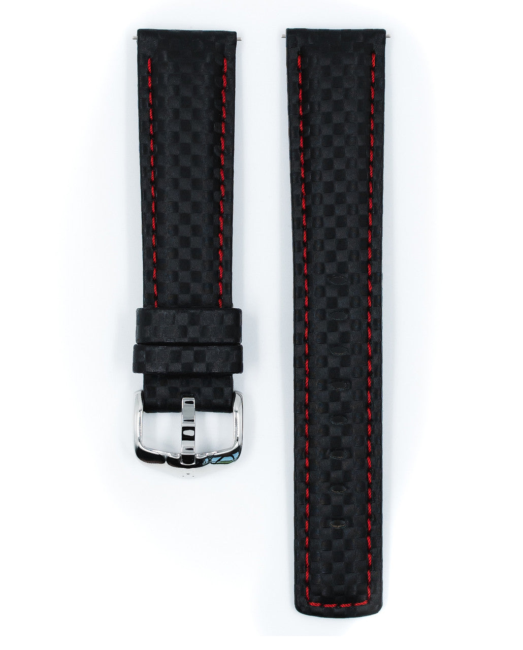 HIRSCH CARBON Water Resistant Carbon Hi-tech Leather Watch Band 025 92 - Black w/Red