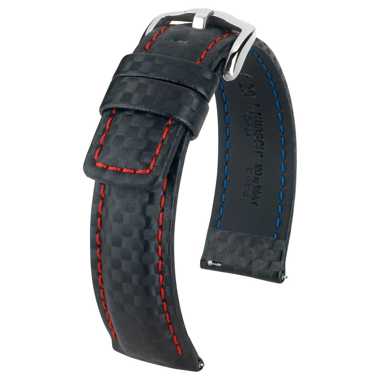 Black &amp; Red HIRSCH CARBON Water Resistant Carbon Hi-tech Leather Watch Band 025 92