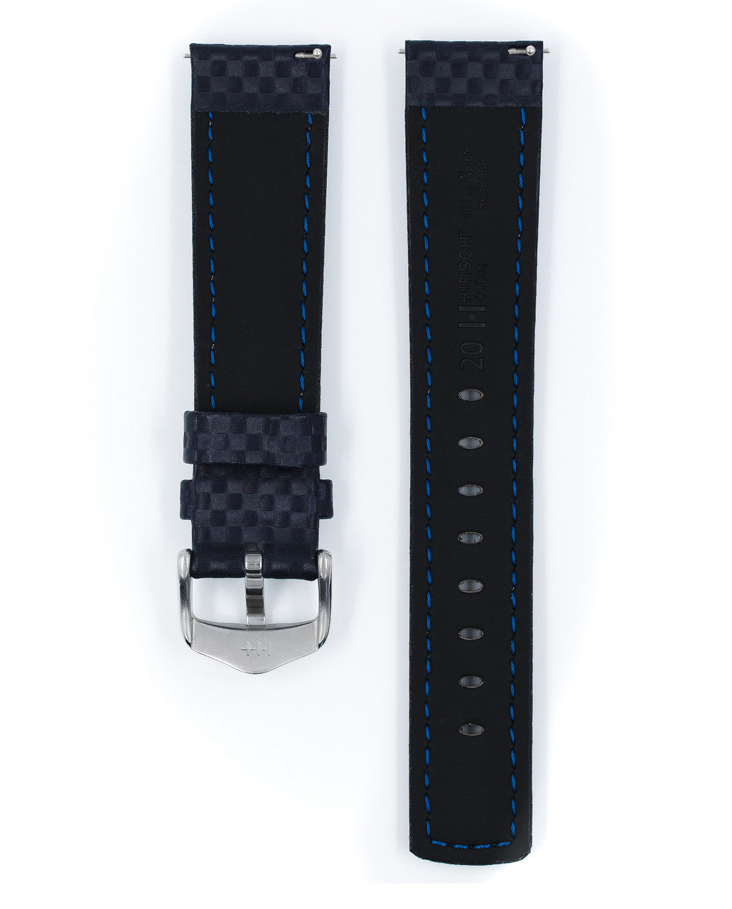 HIRSCH CARBON Water Resistant Carbon Hi-tech Leather Watch Band 025 92 - Blue