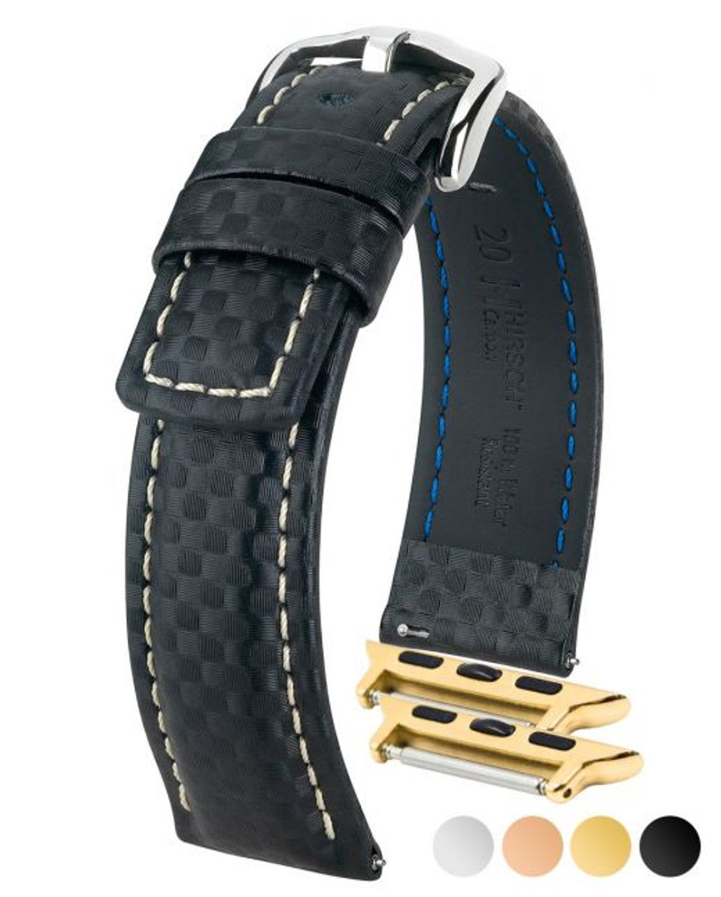 HIRSCH CARBON Water Resistant Carbon Hi-tech Leather Watch Band 025 92 - Black