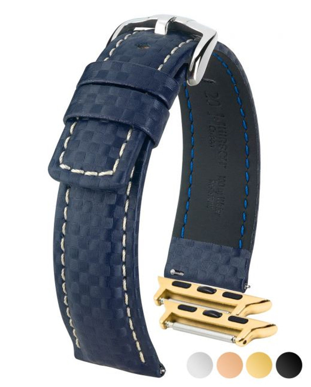 HIRSCH CARBON Water Resistant Carbon Hi-tech Leather Watch Band 025 92 - Blue