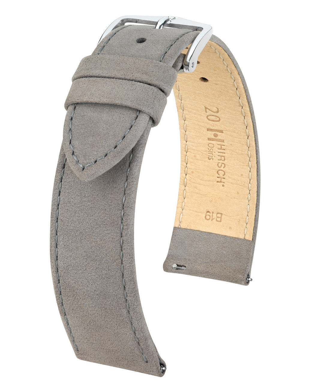 Hirsch OSIRIS Calfskin Watch Bracelet with Nubuck Texture - Grey