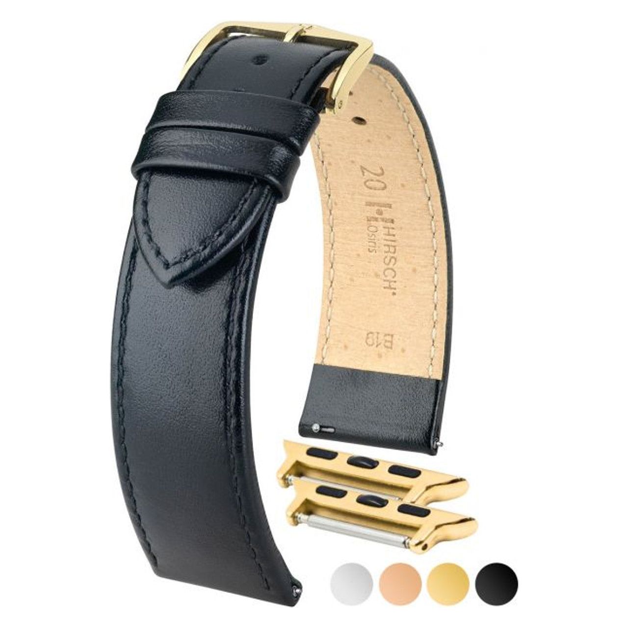 Black HIRSCH OSIRIS Box Leather Watch Bracelet 034 75 NQ