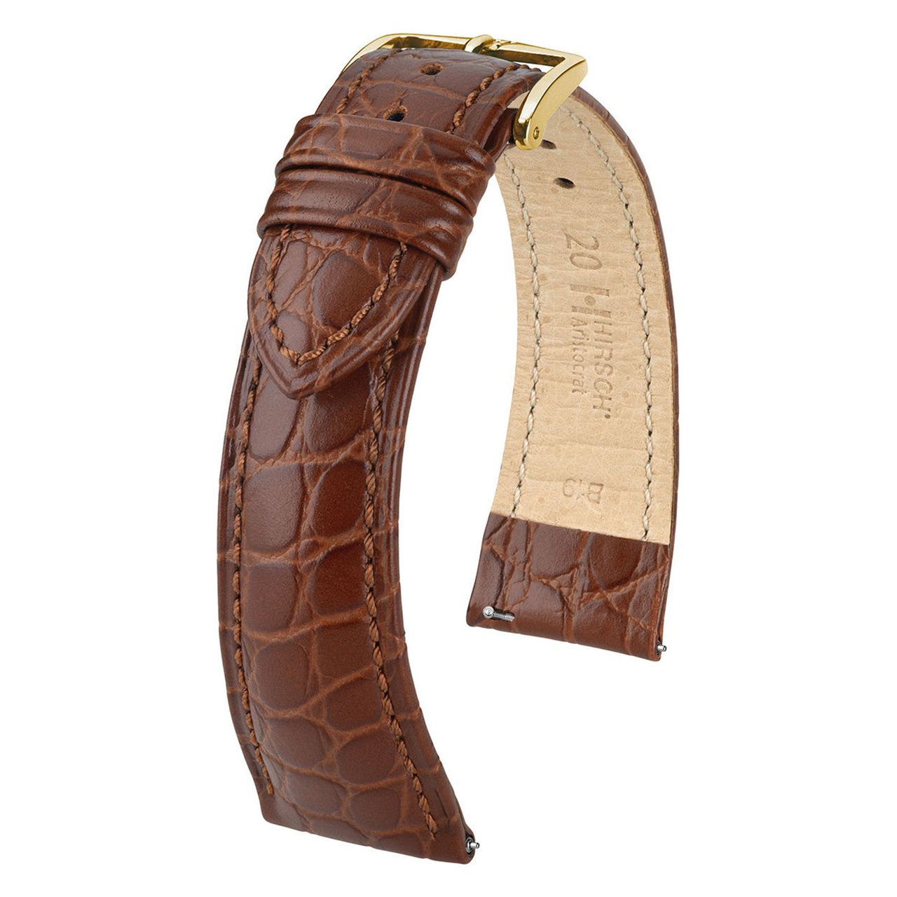 Brown HIRSCH ARISTOCRAT Crocodile Flank Embossed Calfskin Watch Band 038 28