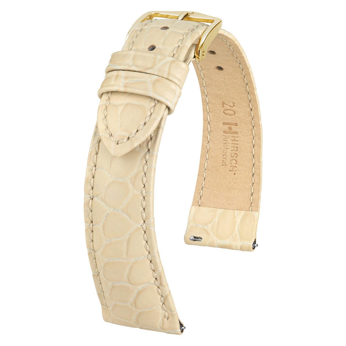 Beige HIRSCH ARISTOCRAT Crocodile Flank Embossed Calfskin Watch Band 038 28