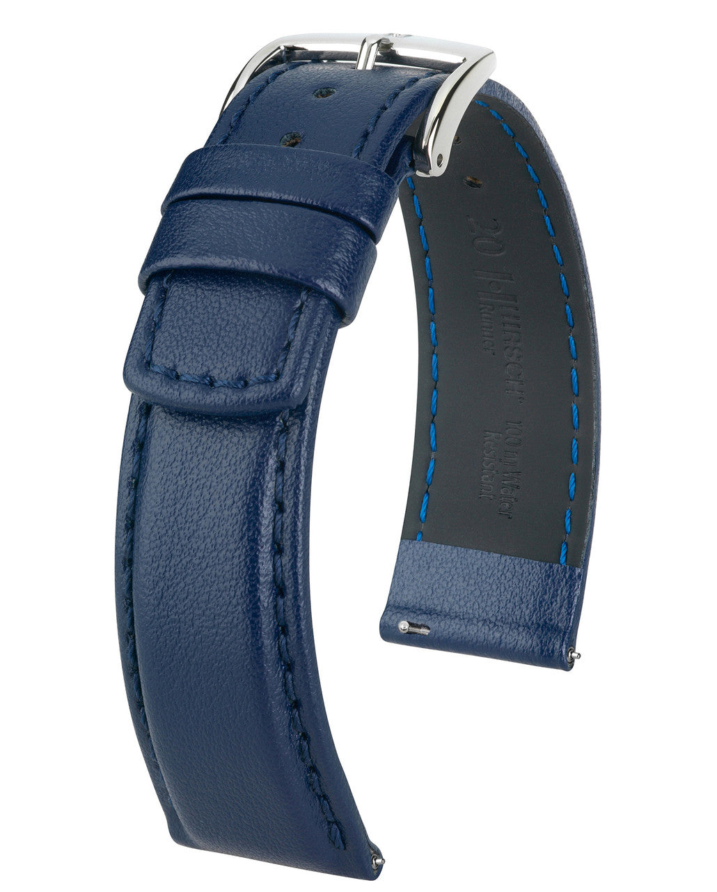 HIRSCH RUNNER Water Resistant Structured Calfskin Watchband 040 02 - Blue