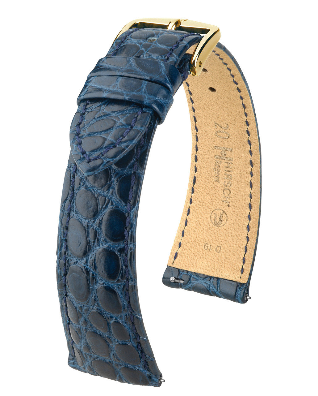 HIRSCH REGENT Genuine Louisiana Matte Alligator Flank Watch Bracelet 041 07 - Blue