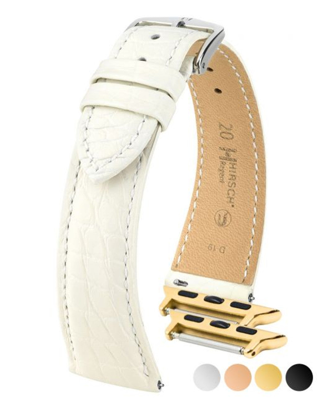 HIRSCH REGENT Genuine Louisiana Matte Alligator Flank Watch Bracelet 041 07 - White