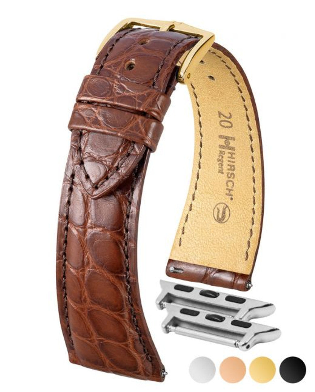 HIRSCH REGENT Genuine Louisiana Matte Alligator Flank Watch Bracelet 041 07 - Brown