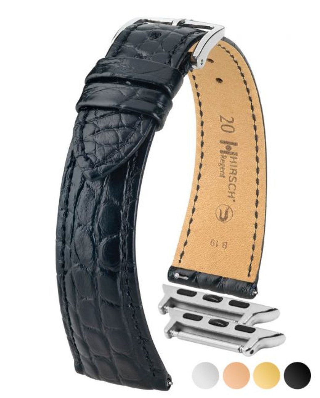 HIRSCH REGENT Genuine Louisiana Matte Alligator Flank Watch Bracelet 041 07 - Black